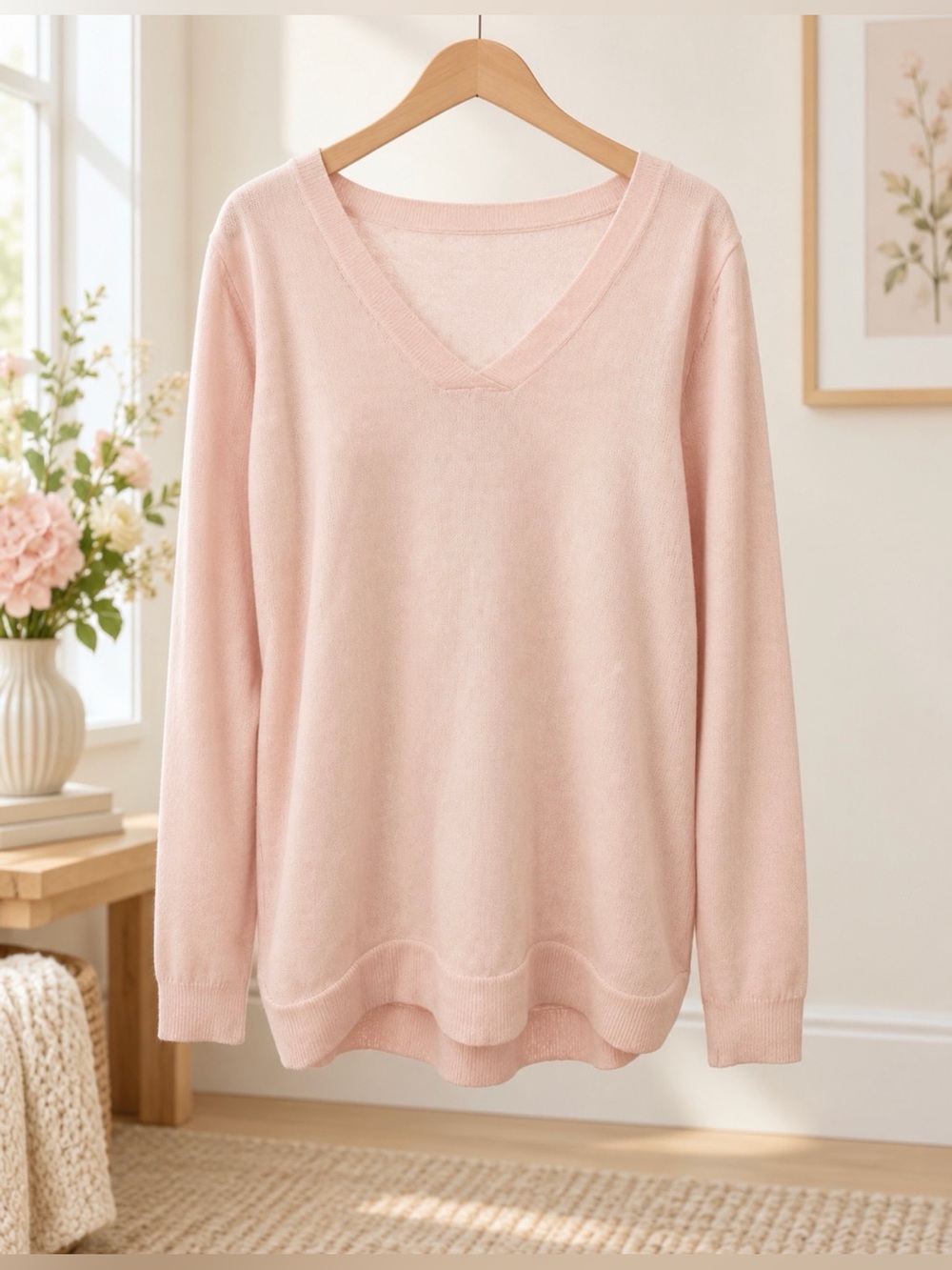 Loft medium pink v neck sweater NWOT